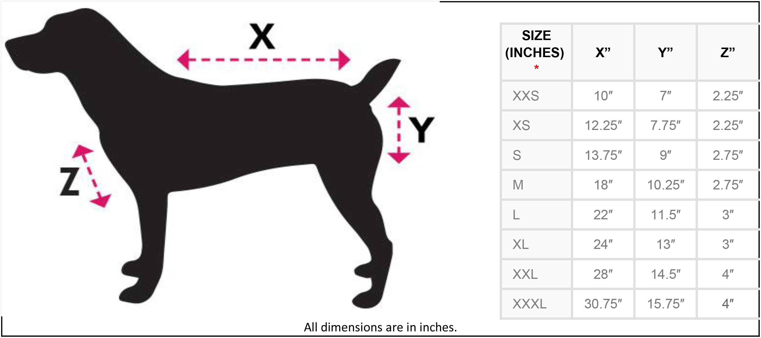 Rambo Dog Coat size guide
