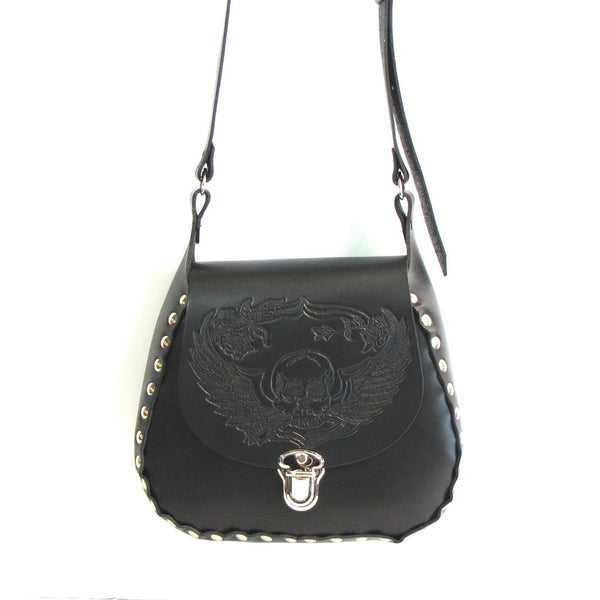 black leather studded crossbody bag