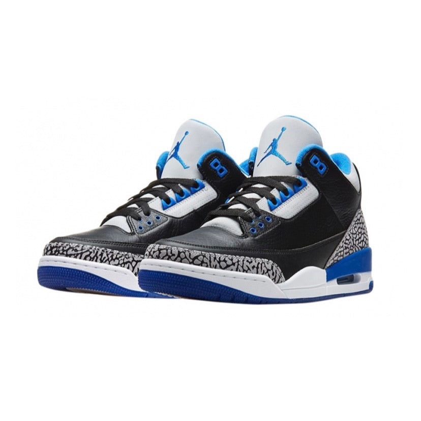 blue black and white jordan 3s