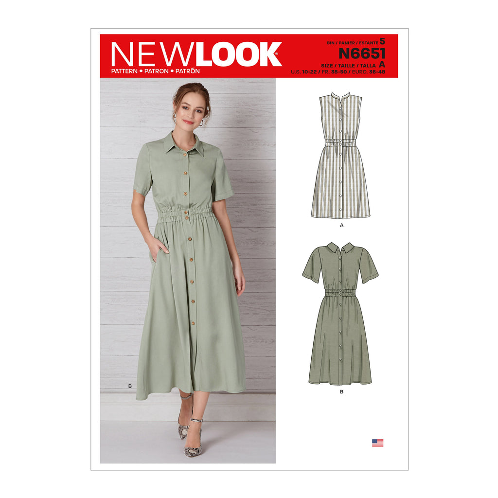 New Look Sewing Pattern 6651  Button Front Dress With Elastic Waist