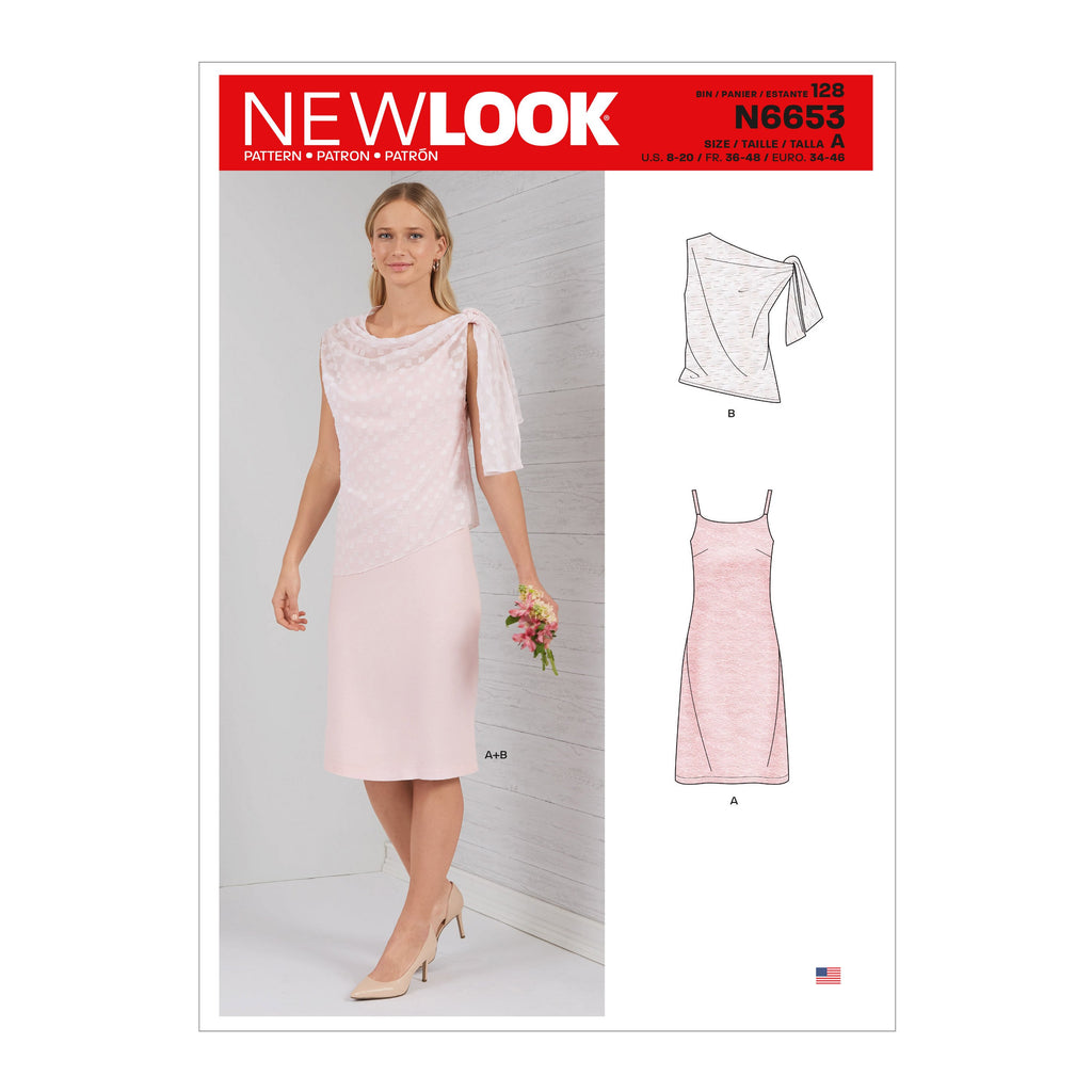 New Look Sewing Pattern 6653  Dress With Shoulder Tie Topper