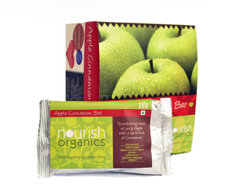 Health Bars - Nourish Organics Apple Cinnamon Bar (Pack Of 6) 30gm Each