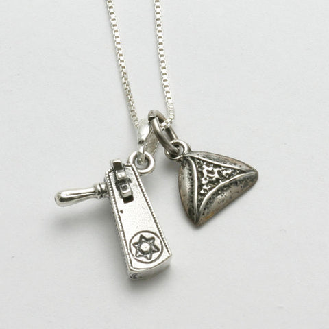 Grogger and Hamantashen charm necklace in silver