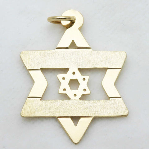 14k Yellow Gold Jewish Star of David Israeli Flag Pendant Large