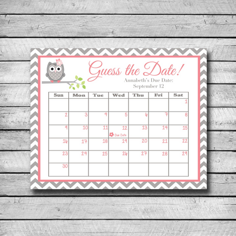 Baby Due Date Calendar Game