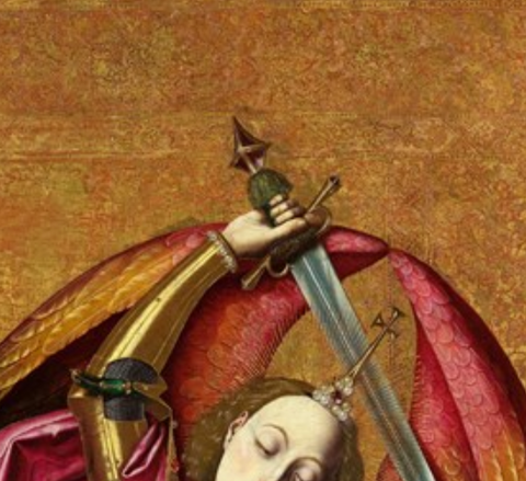 “St. Michael” allotropes Luton Hoo by Bartoneu Bermejo hand detail.