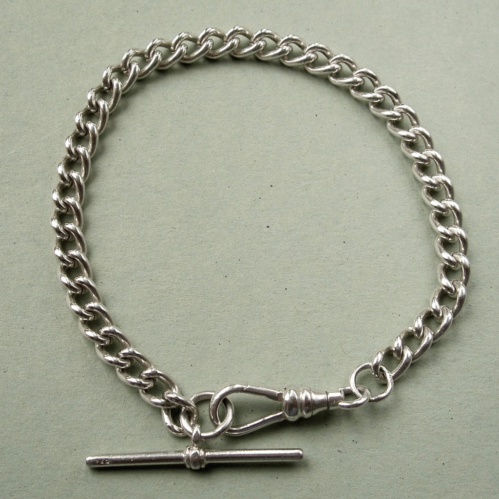 ...  Vintage watch chain style sterling silver bracelet with T-bar