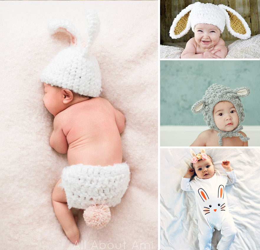 Collage of images of babies in Easter outfits