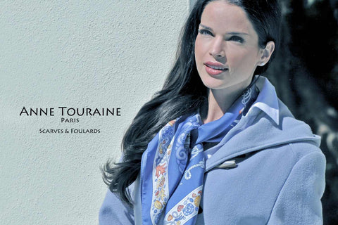 Nautical silk scarf by ANNE TOURAINE Paris™, blue color as a winter scarf