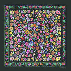 Floral scarves: FLORAL silk scarf, grey background and multicolor flowers by ANNE TOURAINE Paris™. Perfect to keep up with the floral pattern trend!