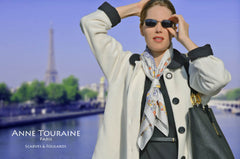Nautical scarf, grey color, silk by ANNE TOURAINE Paris™