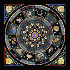 Astrology zodiac inspired silk scarf by ANNE TOURAINE Paris™; black color