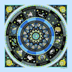 Astrology zodiac inspired silk scarf by ANNE TOURAINE Paris™; blue color