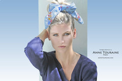 NAUTICAL blue silk scarf by ANNE TOURAINE Paris™. Fun as a trendy headband,