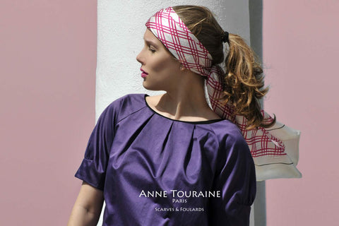 Extra large pink and white silk scarf by ANNE TOURAINE Paris™. A summer must-have!