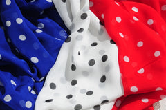 Three polka dot silk scarves by ANNE TOURAINE Paris™ to celebrate Bastille Day and July 4th