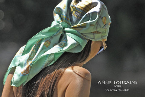 Silk scarf, green, by ANNE TOURAINE Paris™ pirate style 