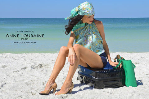 French silk scarf by ANNE TOURAINE Paris™ worn in the pirate style and as a halter top
