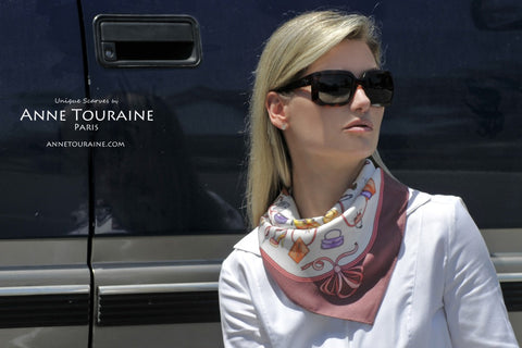 Marsala French silk scarf by ANNE TOURAINE Paris™; as a neck scarf