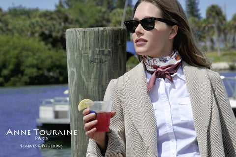 Marsala French silk scarf by ANNE TOURAINE Paris™ as a neck scarf