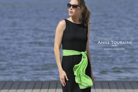 Green scarves: cat pattern and green color. A creation by ANNE TOURAINE Paris™