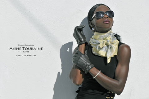 Yellow silk scarf, Paris pattern, by ANNE TOURAINE Paris™ scarves