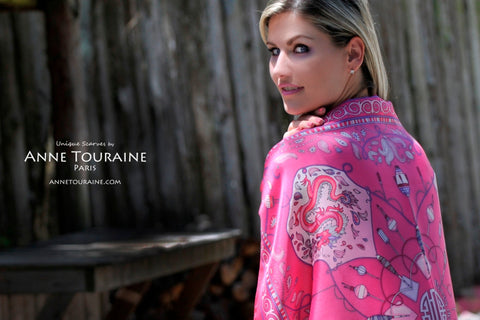 French silk scarves by ANNE TOURAINE Paris™: tied as a shoulder wrap 