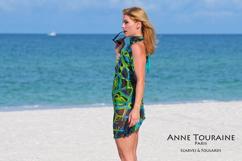ANNE TOURAINE Paris™ extra large silk chiffon scarves; How to wear: beach dress
