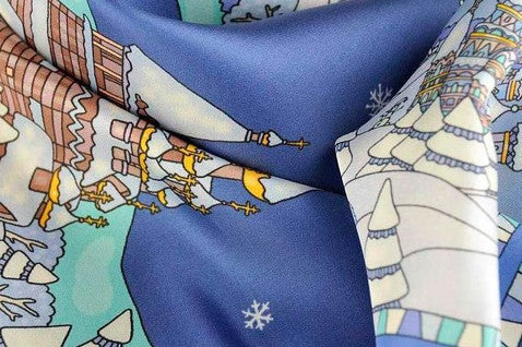 WINTER scarves - deep blue color: an exclusive collection of silk scarves for ladies designed by ANNE TOURAINE Paris™