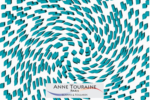 silk scarves by ANNE TOURAINE Paris™: trendy graphic op-art pattern, teal color