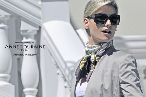 ANNE TOURAINE Paris™ silk scarves: white and brown silk scarf and extra large trendy shades 