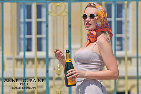 ANNE TOURAINE Paris™ silk scarves: neon orange silk scarf and orange retro shades