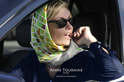 ANNE TOURAINE Paris™ silk scarves: extra large silk summer scarf and classic Ray ban shades