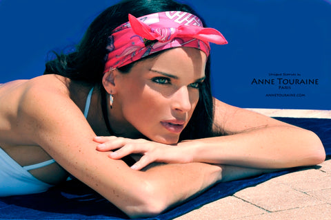 ANNE TOURAINE Paris™ scarves: fuchsia pink silk scarf as a summer headband