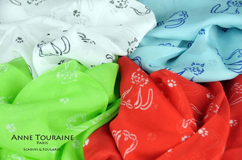 silk-scarves-scarf-stole-oblong-chiffon-cats-pattern-grey-white-turquoise-green-pink-ANNE TOURAINE Paris™
