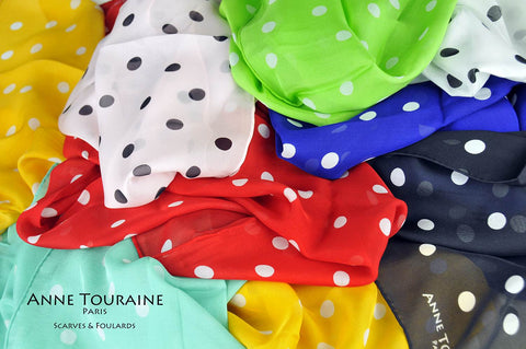 silk-scarves-scarf-stole-oblong-polka-dots-red-blue-white-black-champagne-orange-green-pink-ANNE TOURAINE Paris™