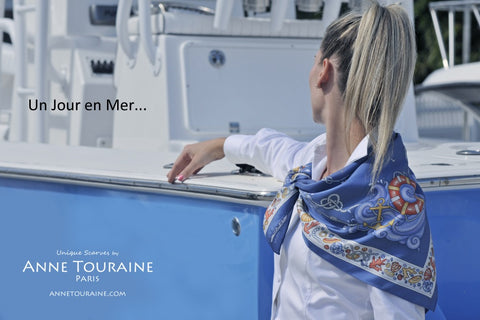 Blue nautical scarf by ANNE TOURAINE Paris™. Perfect for sea lovers.