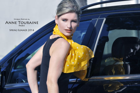 Orange polka dot scarf by ANNE TOURAINE Paris™ and black top: perfect summer combination