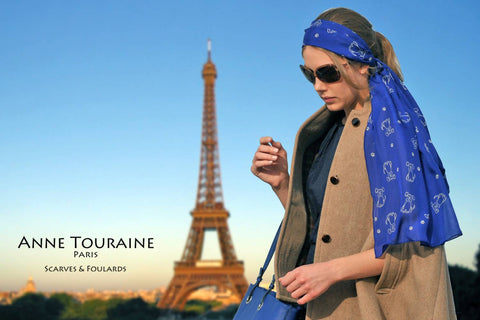 scarf-scarves-silk-anne-touraine-paris-blue-dog-pattern-chiffon-oblong-stole-zodiac-astrological-virgo