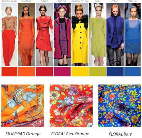 silk scarves by ANNE TOURAINE Paris™: trendy colors FW 2014 2015, orange red and blue cobalt