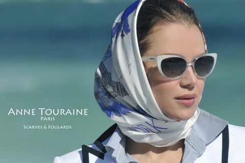 Paris New York scarf in white by ANNE TOURAINE Paris™ and sunglasses a la Grace Kelly 