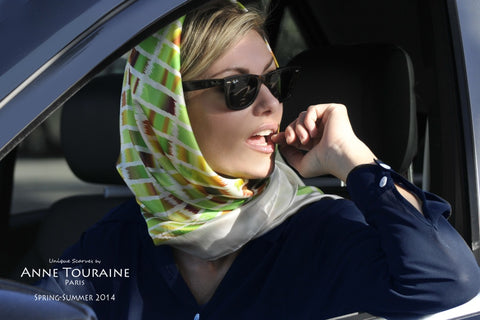Extra large silk scarf by ANNE TOURAINE Paris™ tied a la Garce Kelly