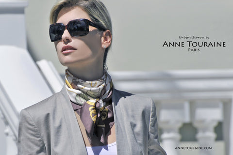 Twill silk scarf by ANNE TOURAINE Paris™ and sunglasses for a glamorous look