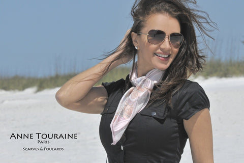 Pink Paris scarf, silk twill by ANNE TOURAINE Paris™. The perfect scarf for Paris lovers!