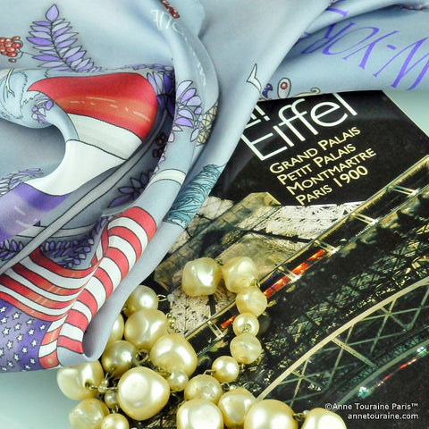 Paris New York silk scarf by ANNE TOURAINE Paris™ an pearls: the ultimate French elegance