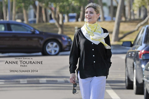 silk, yellow, scarf, scarves, large, anne touraine, paris, french, square, satin, 