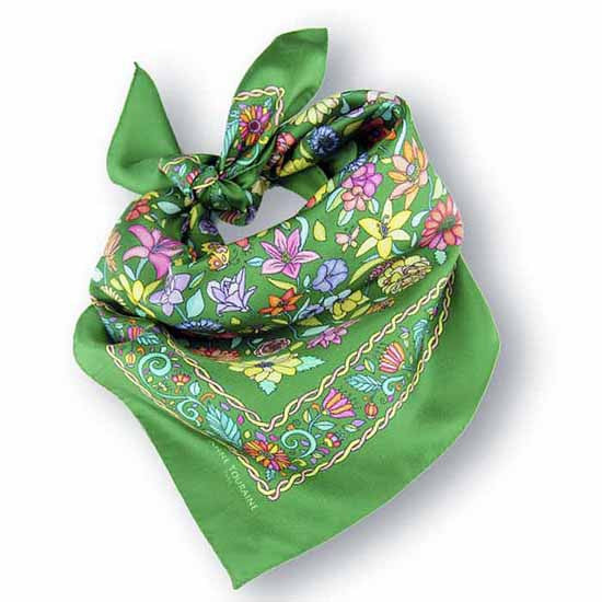French Silk Scarves Twill Floral Green 27x27 Anne Touraine Paris™ Scarves And Foulards