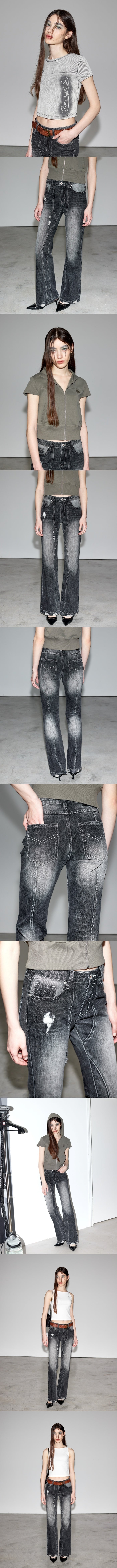 Low Waist Vintage Straight Denim pants_black