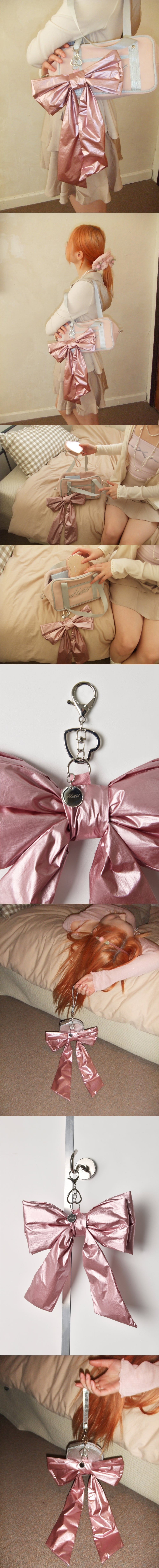 Big Bow Ribbon Keyring (Metalic Pink)