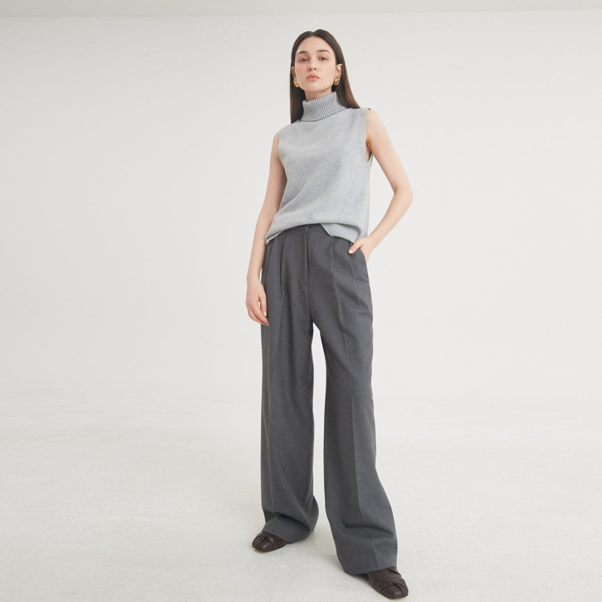 FREIHEIT] SS 22 Two-Tuck Button Wide Wool Pants (Charcoal